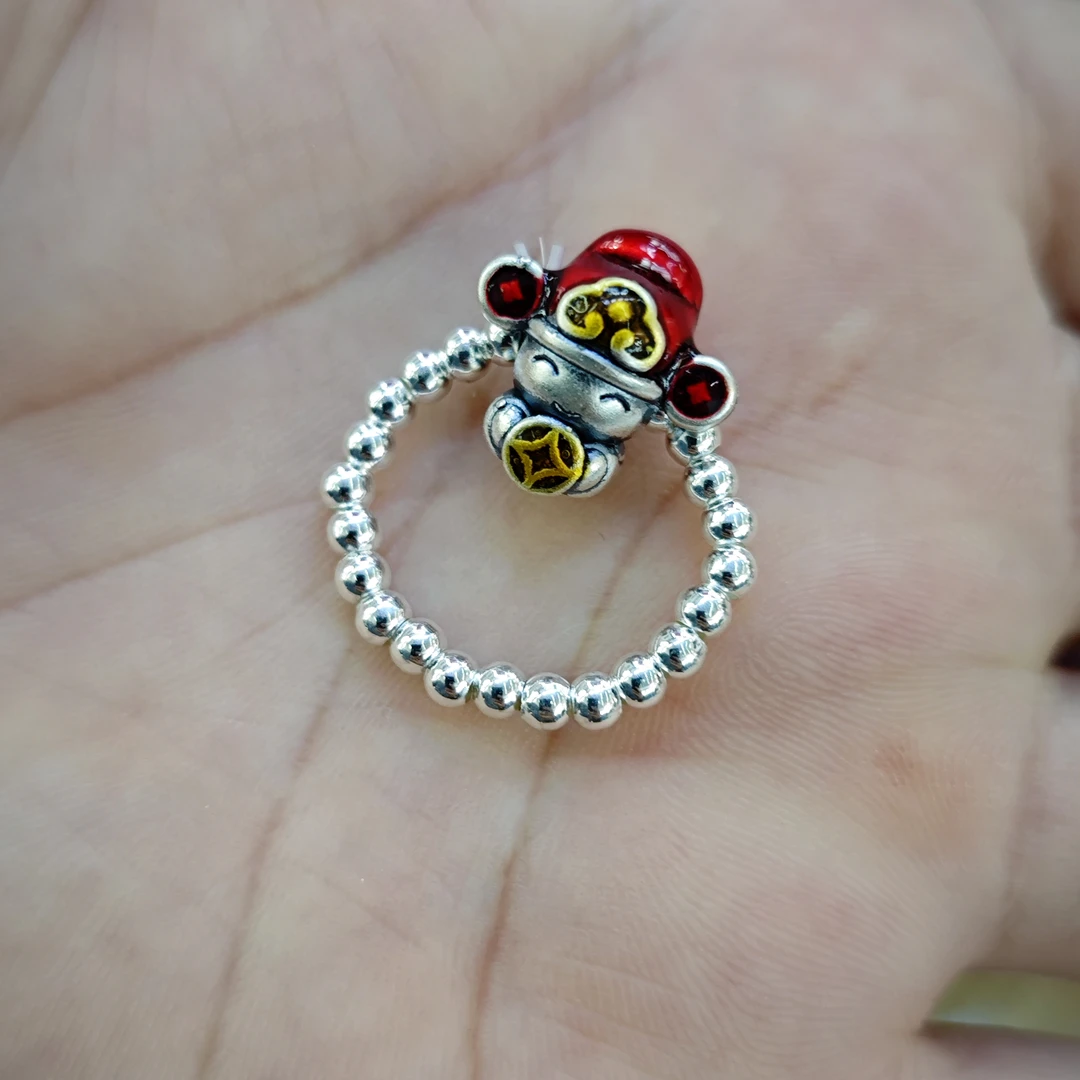 足银布艺戒指 999足银小财神戒指5672