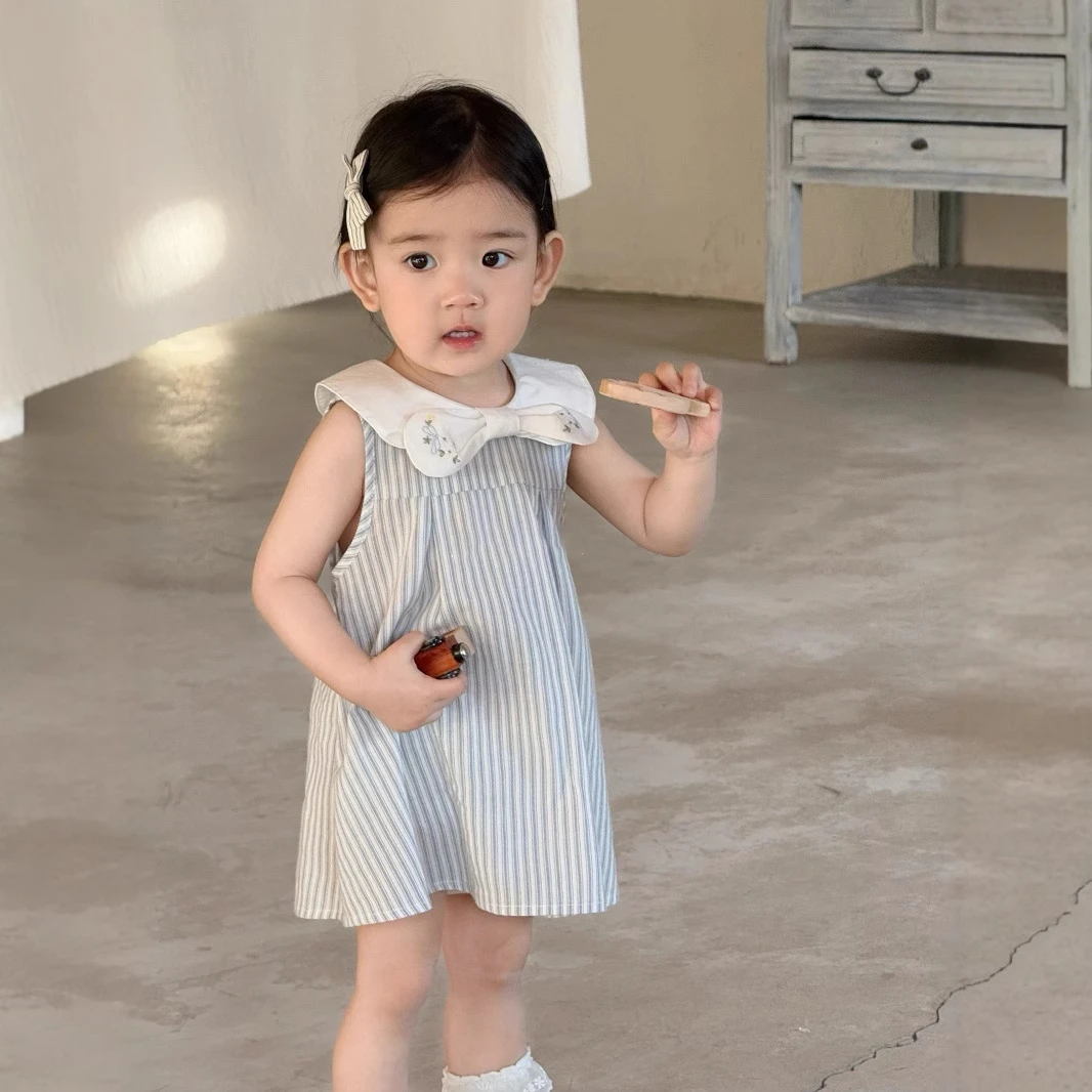 橘止皮 女童连衣裙夏季新款2025洋气条纹棉布裙儿童裙子XQ253147