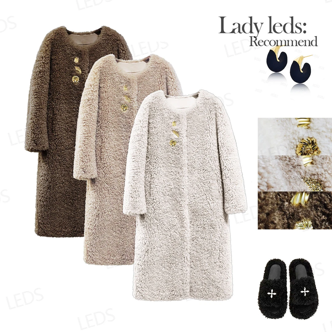 LEDS 824103【温柔系毛绒长款大衣】冬日优雅穿搭首选软糯质感