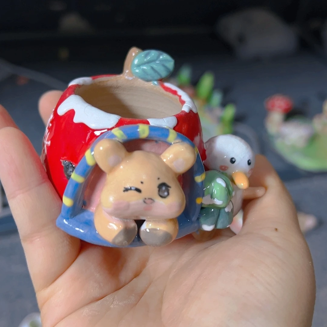 元旦福福微瑕手工多肉花盆