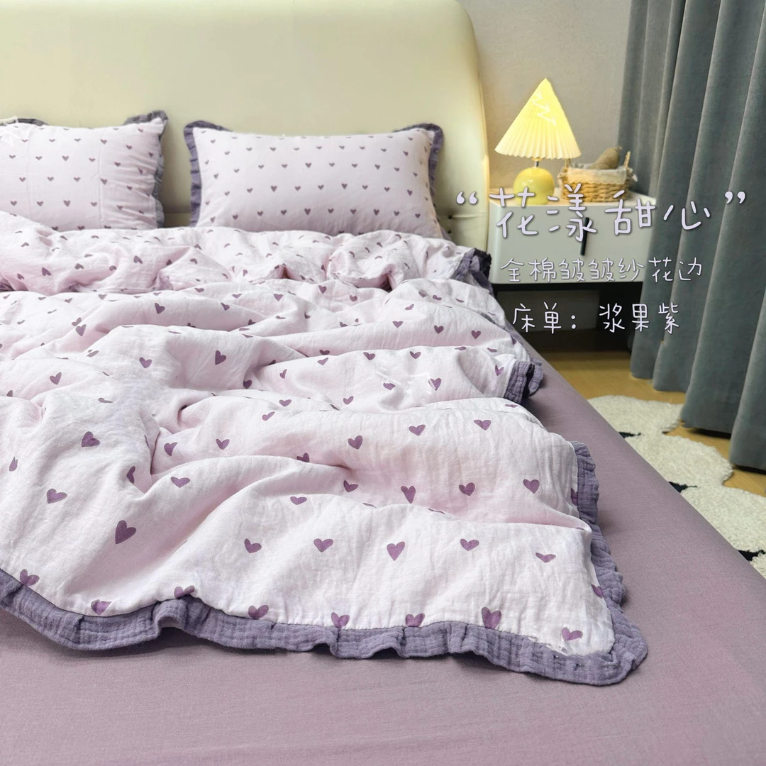 定制花边全棉双层纱套件 纯棉双层纱四件套三件套 母婴级