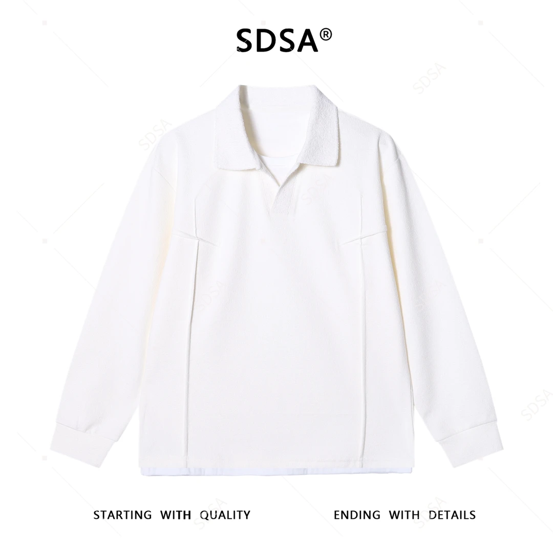 SDSA男士秋冬新款痞帅男装韩版polo领褶皱长袖T恤百搭时尚潮牌
