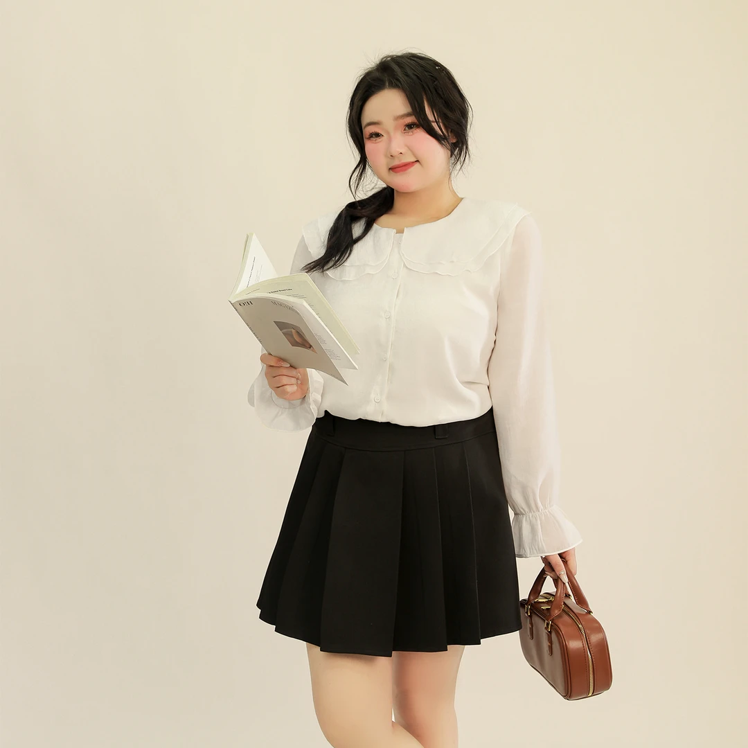 89-清大码百分百时尚百搭气质甜美上衣法式荷叶边衬衫女0222