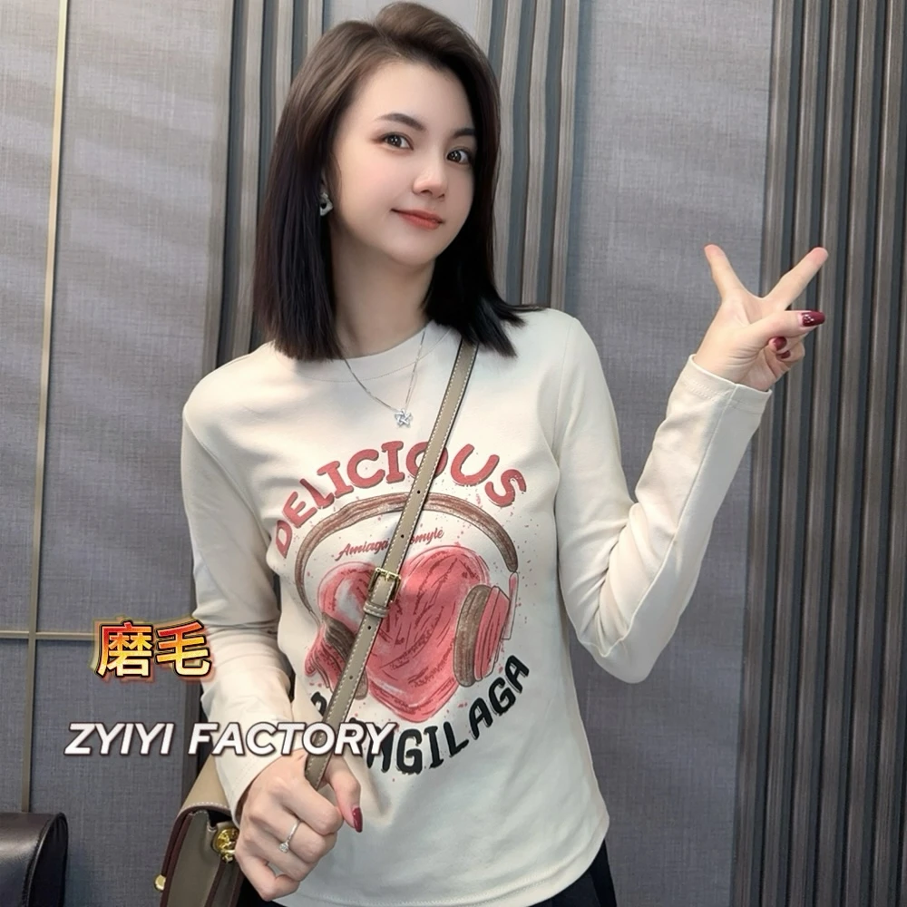 【爱心耳机】2025春季新款长袖T恤休闲百搭修身显瘦上衣女