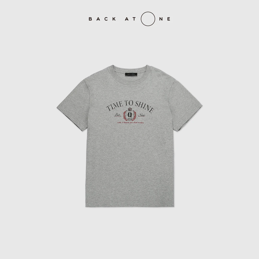 BackAtOne “闪耀时刻”全棉针织灰色字母印花T恤 BEF-1BA082C-K