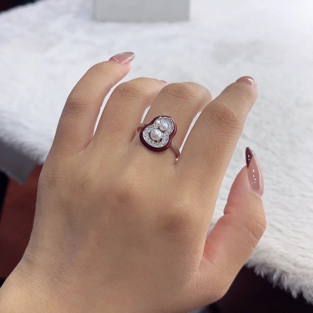 银S925镶嵌戒指淡水珍珠