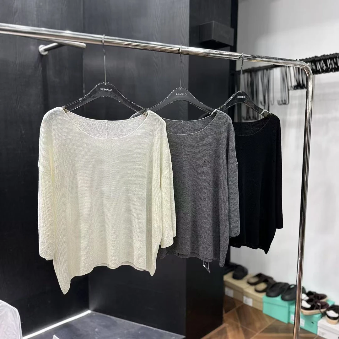 95018 北欧青 小U领半袖针织上衣（衣长52 胸宽59）