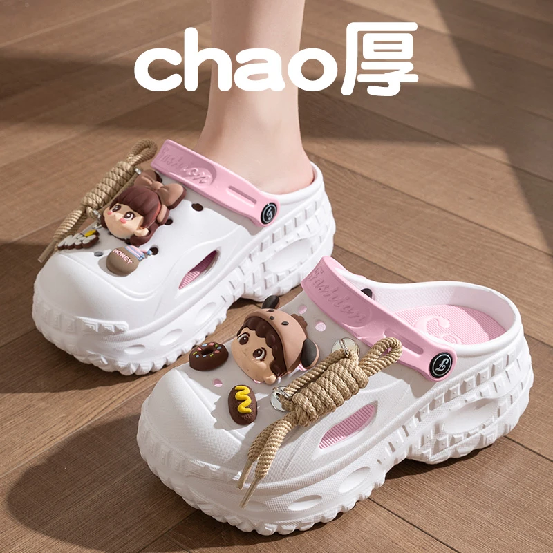 小女孩洞洞鞋女款2025新款爆款夏季厚底增高踩屎感拖鞋女鞋外穿