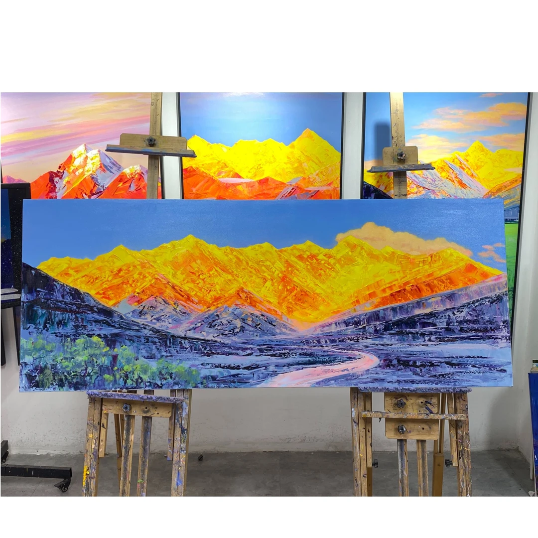 日照金山/油画/客厅办公室/南迦巴瓦峰/画芯70x180cm