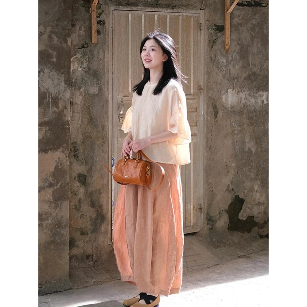 咆哮推荐~夏季韩系穿搭一整套清冷松弛感漂亮气质裸粉色套装裤女