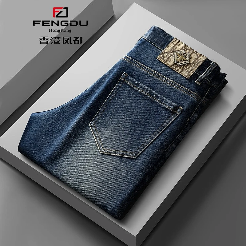 香港凤都轻奢直筒裤百搭复古修身男弹力全棉裤子男款秋冬款牛仔裤