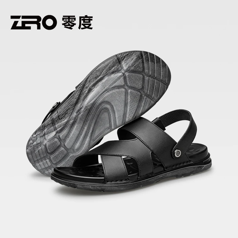零度zero男士夏季新款真皮清爽透气两用沙滩鞋软底户外开车凉拖鞋