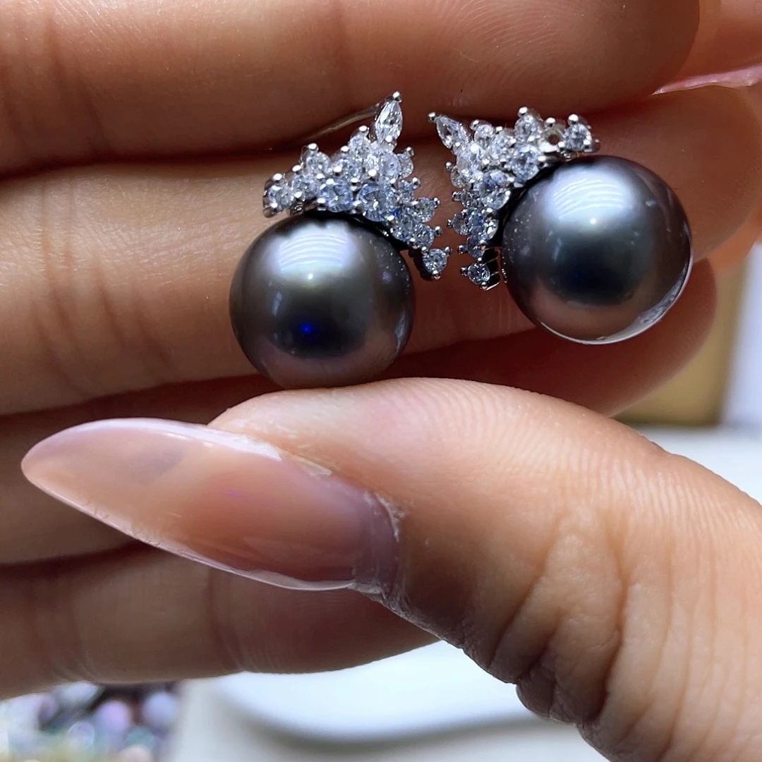 海水珍珠耳饰银S925镶嵌