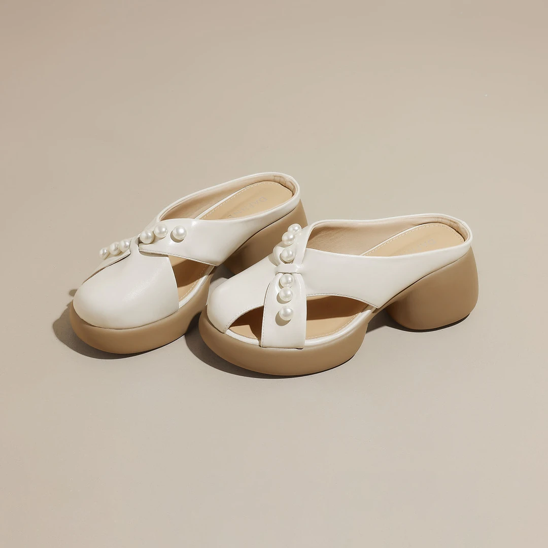 达芙妮新款珍珠包头拖鞋2025年夏季时尚百搭气质仙女风配裙子凉鞋