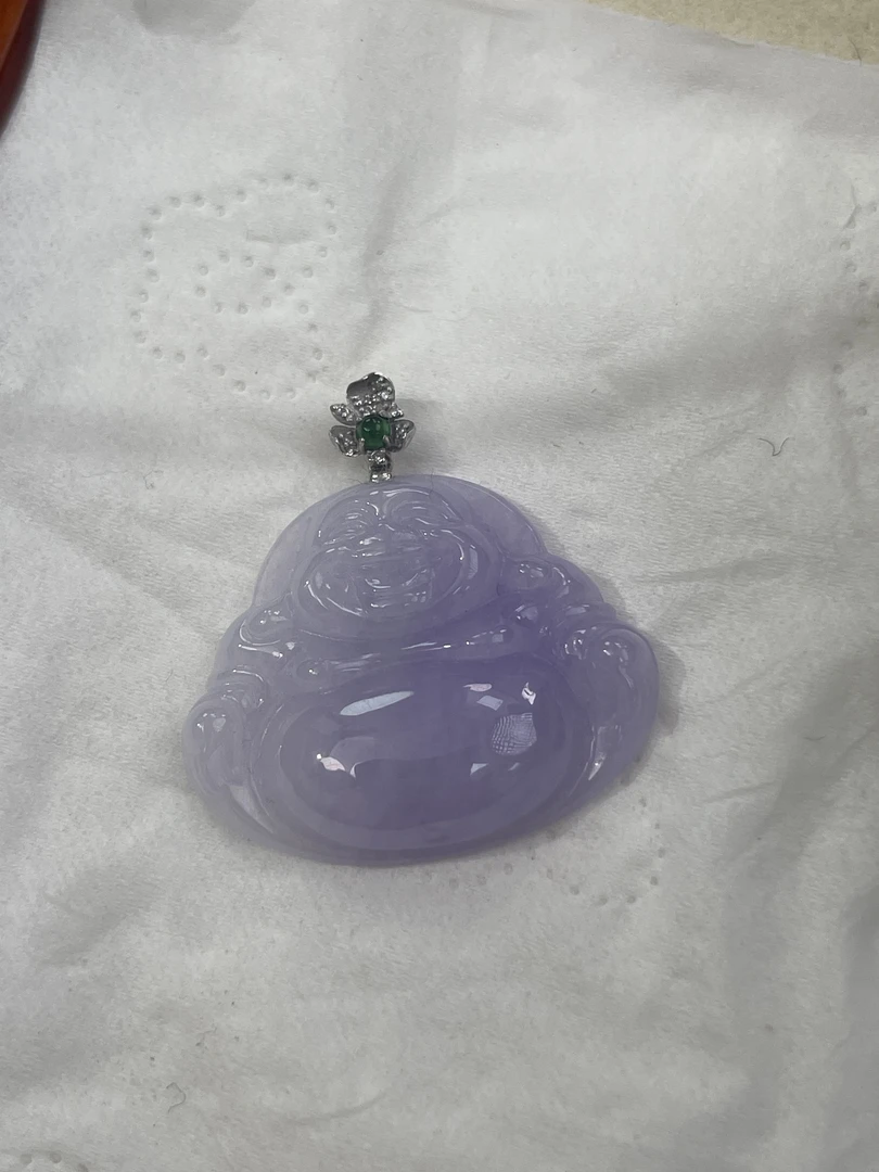 天然缅甸a货翡翠18k金紫佛公