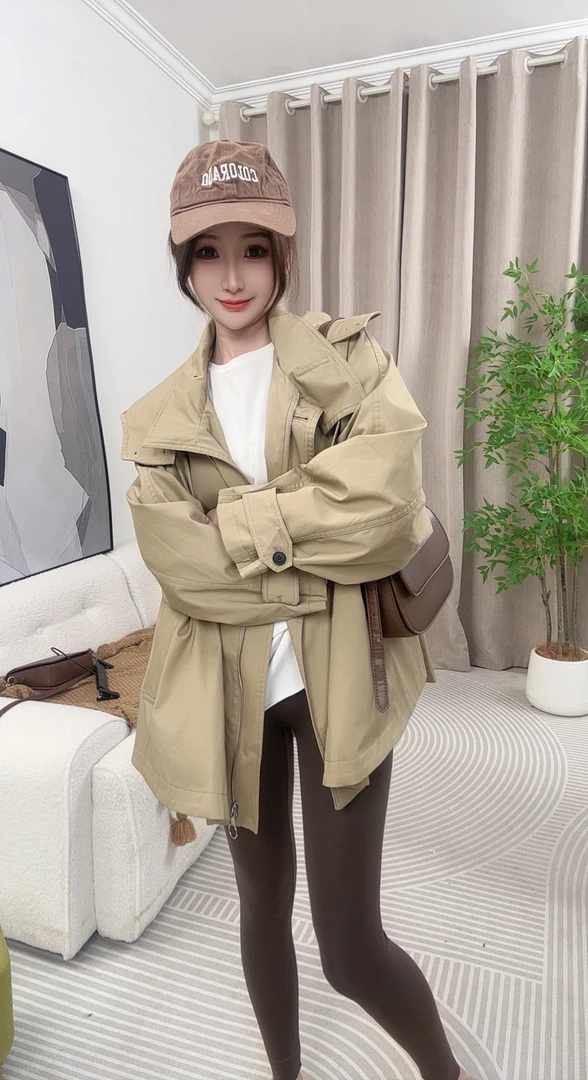 连帽风衣外套女2025早秋季新款高级感时尚洋气宽松显瘦中长款大衣