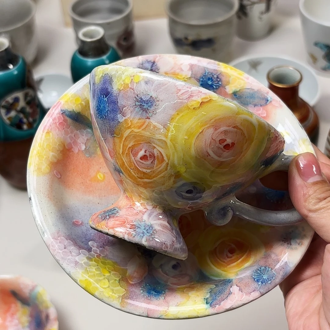 红***雁瓷            野村晃子 高脚咖啡杯碟