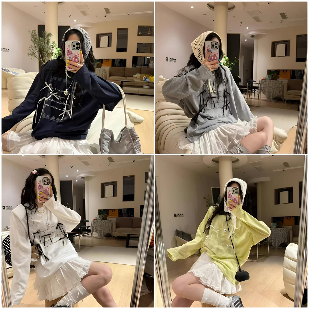 夏季莱赛尔天丝雪花棉韩系甜酷绑带字母印花宽松长袖空调罩衫8306