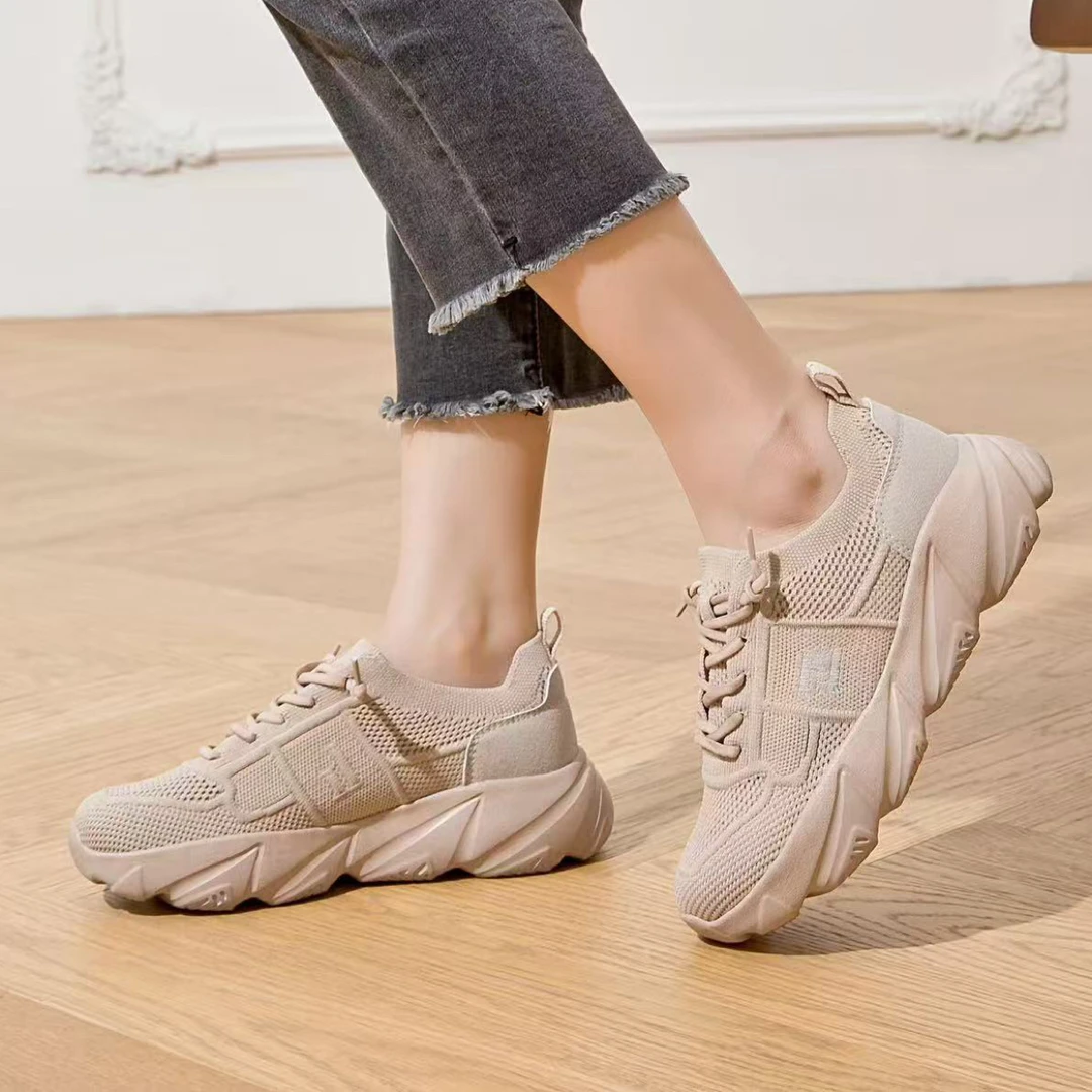 谊嘉宝浅粉跑步男女同款老爹鞋2025早秋新款跑步运动鞋