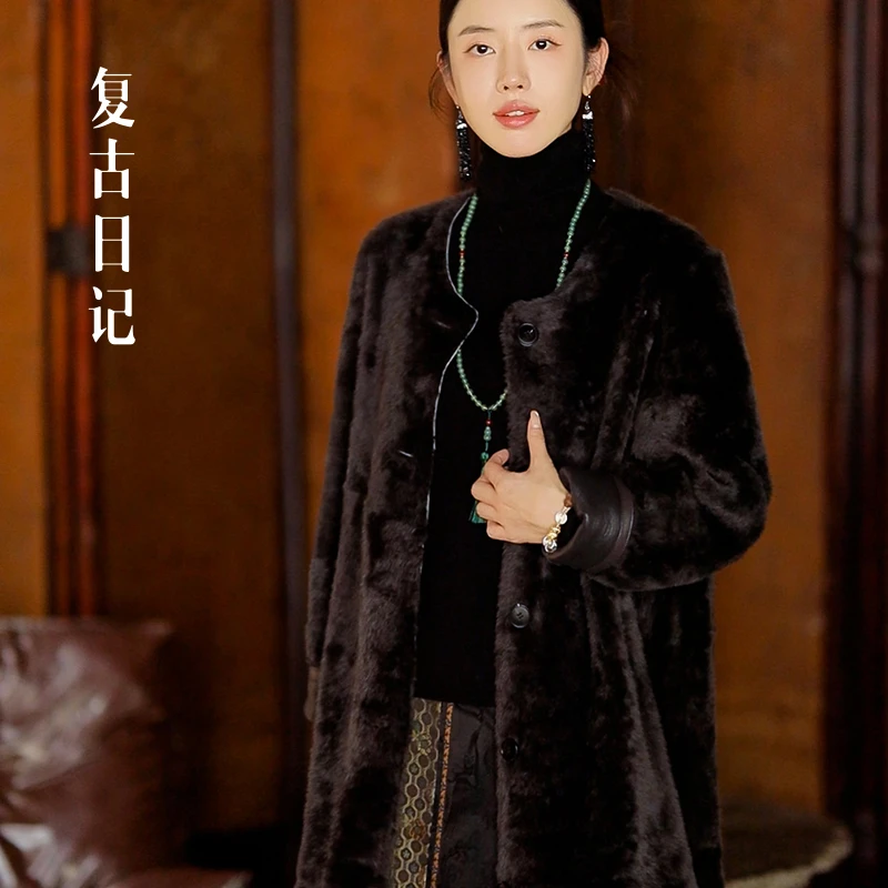 复古日记“岱叙”南法拉贡！皮毛一体双面穿中长款系带外套2EHD095