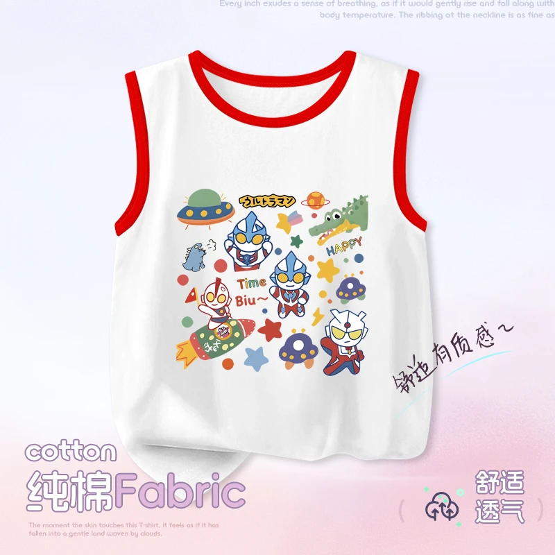 奥特曼夏季新款宝宝纯棉无袖背心T恤男童日韩童装上衣服儿童潮款