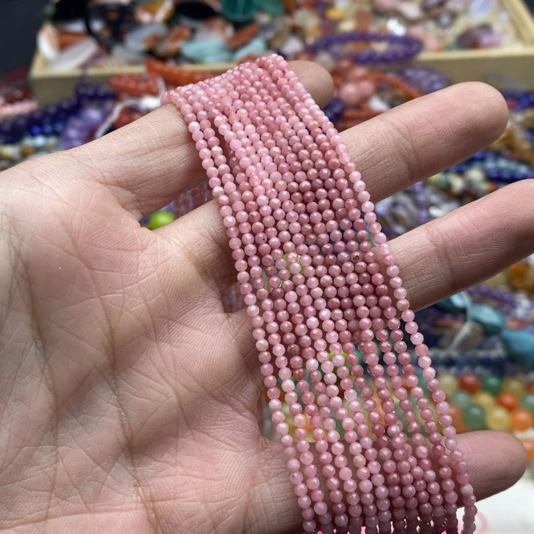 玛瑙/玉髓未镶嵌珠宝半成品一条纯天然2.4mm粉澳宝切面圆珠