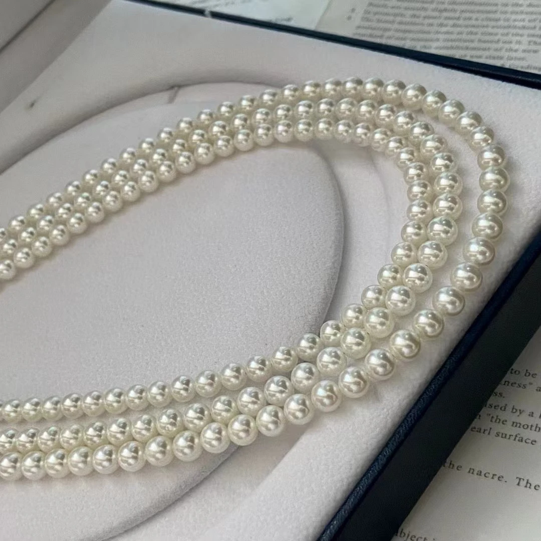日本海水珍珠项链5-6mm奶白清光羽皇手工时尚百搭