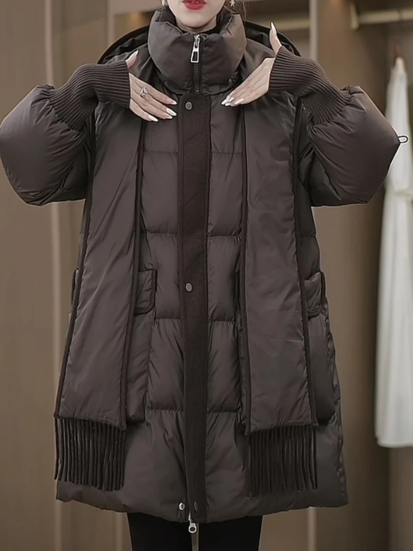 4冬季新款女时尚百搭气质显瘦减龄带围巾白鸭绒羽绒服外套M-XL