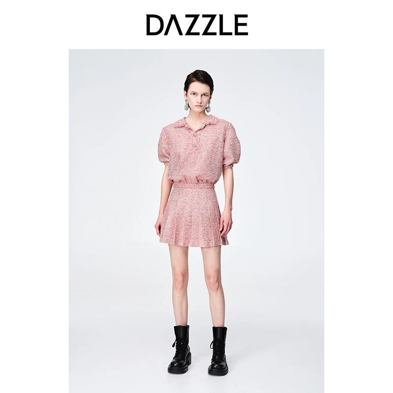 DAZZLE地素秋季粉色短袖polo领短外套女2E3F901