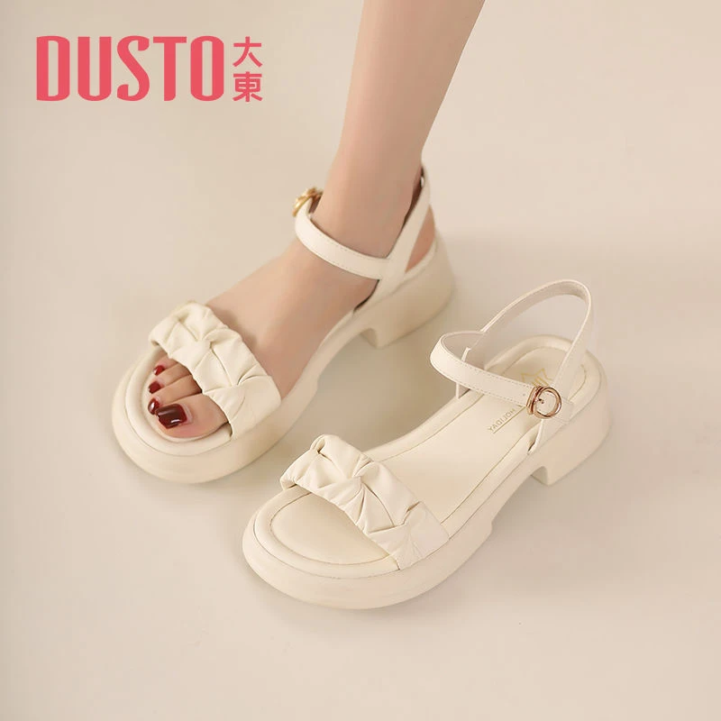 大东女鞋时尚小众有气质粗跟凉鞋2025夏季简约轻便百搭鞋子女0214