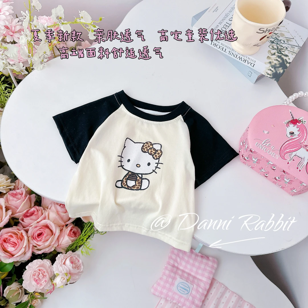 【Dannirabbit】韩版卡通猫猫印花插肩女童短袖Y-1032