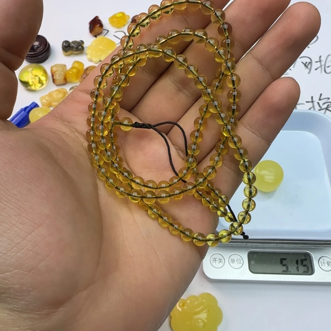 琥珀未镶嵌裸石蜜蜡蓝珀链5.4mm19.887g