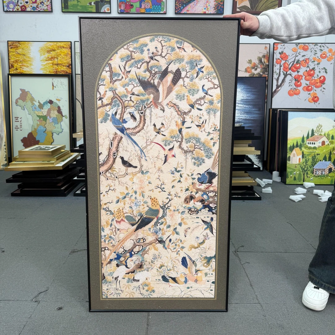 中古百鸟祥和玄关装饰画高级感入户挂画简约现代艺术壁画60120