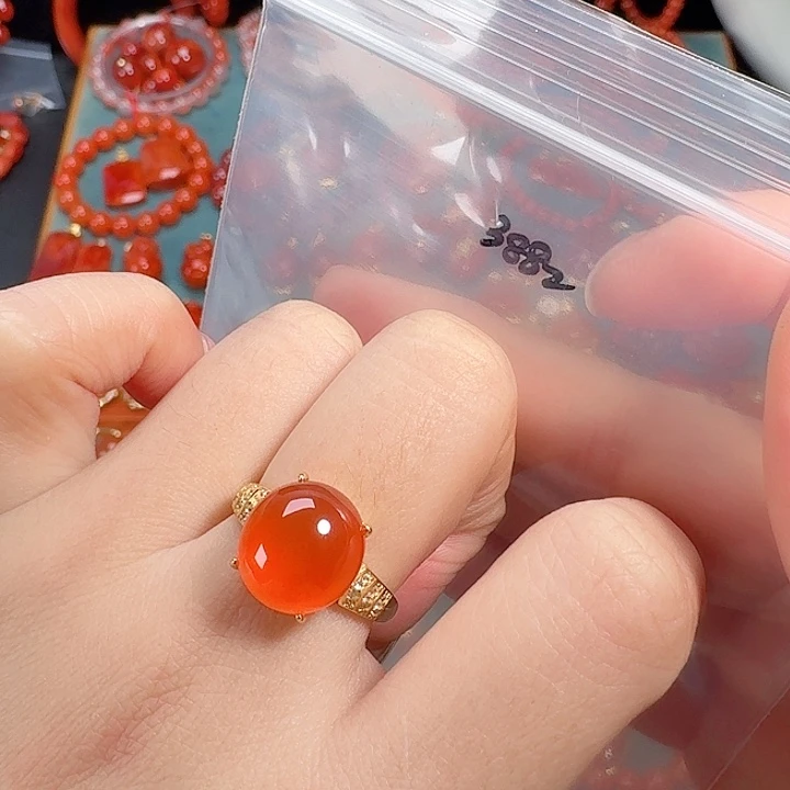 南红玛瑙银S925镶嵌戒指