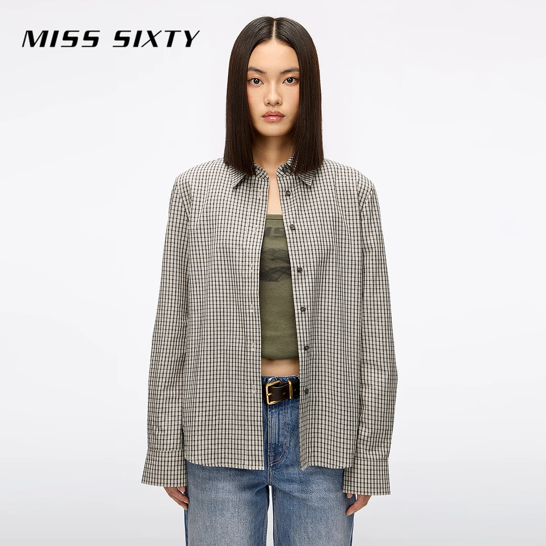 【杨幂同款】Miss Sixty25秋新款长袖衬衫女复古格子棉质上衣中长