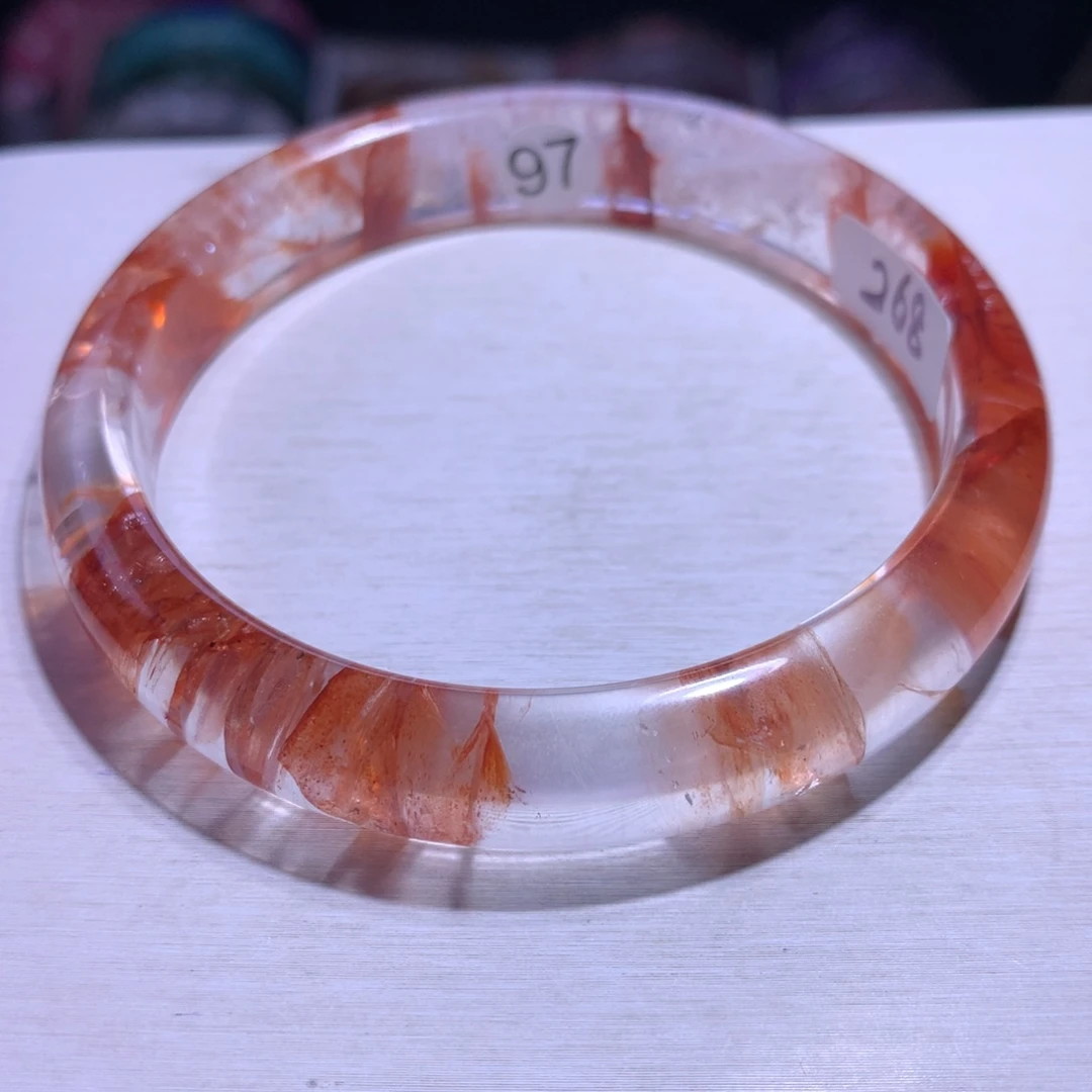 水晶手镯银S925镶嵌红胶花64.4圈97