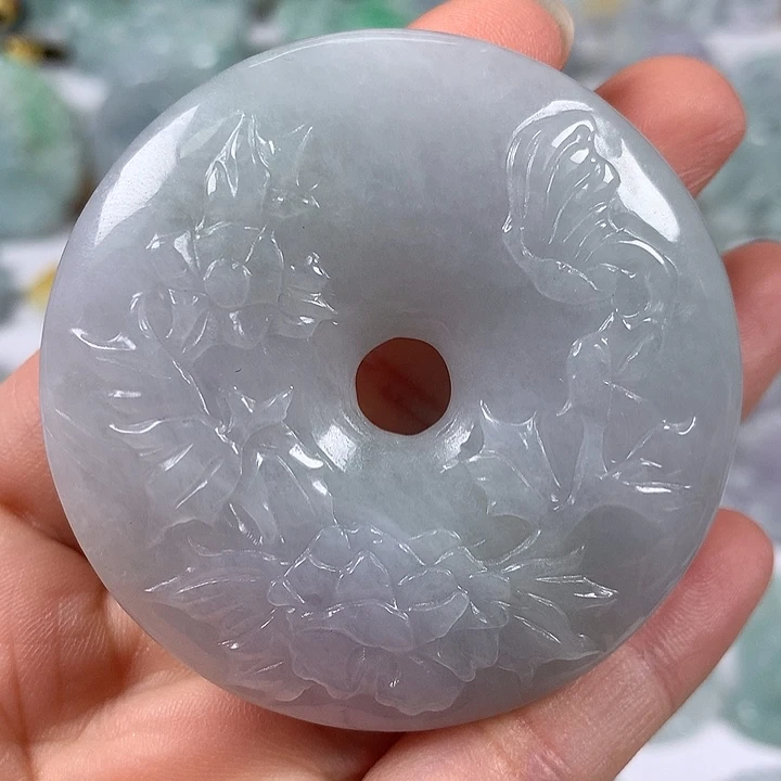 颈饰未镶嵌翡翠花开富贵平安扣两面工艺福利