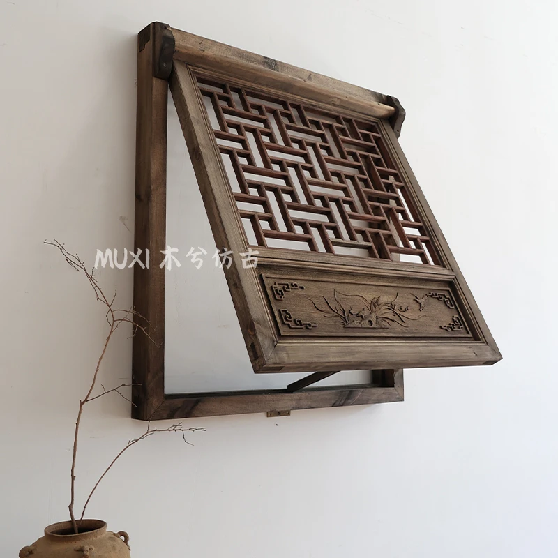 【木兮】中式仿古做旧工字上翻窗支摘窗东阳木雕实木榫卯（运费到付）