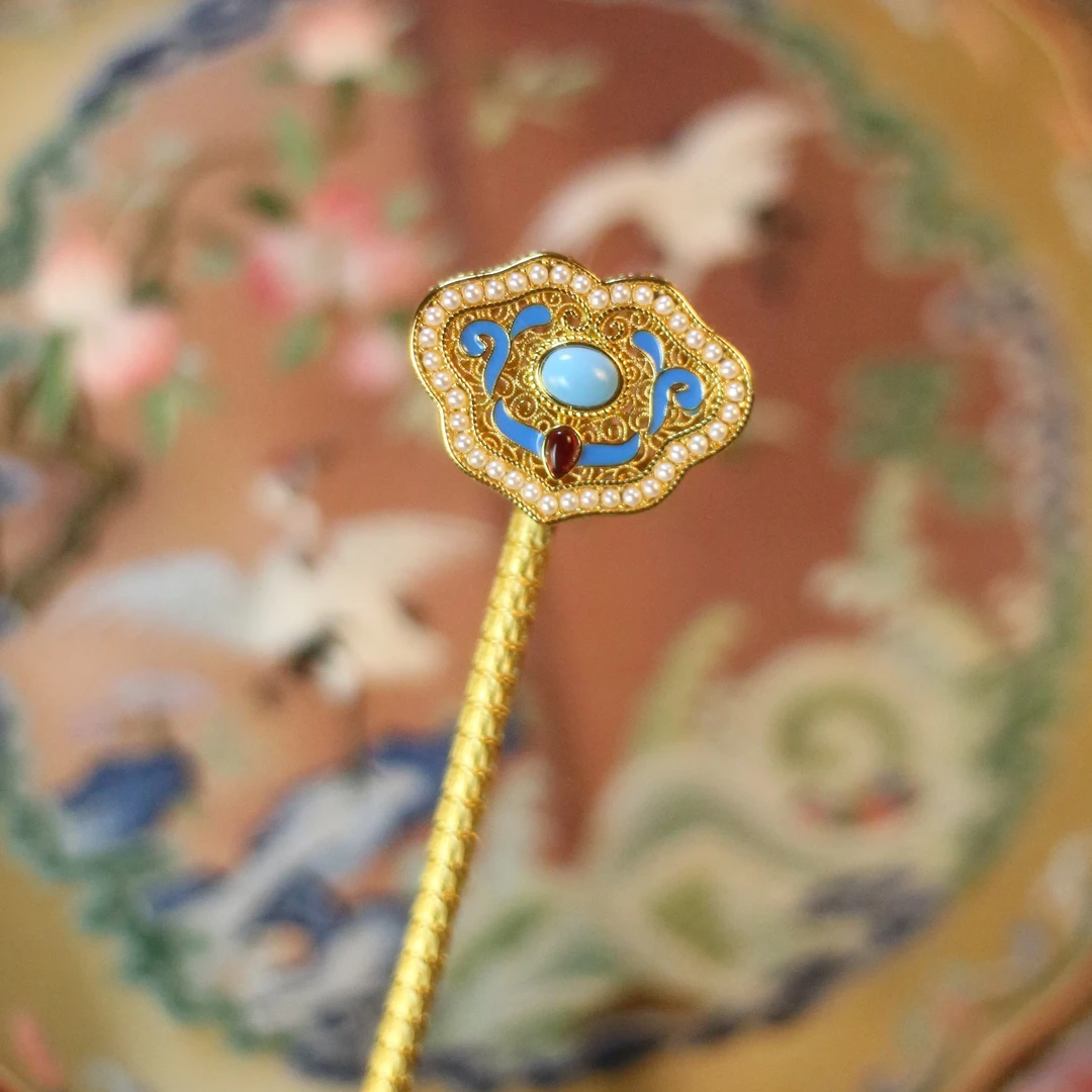 华翊堂手工百搭简约汉服旗袍配饰如意宝石烧蓝发簪簪子