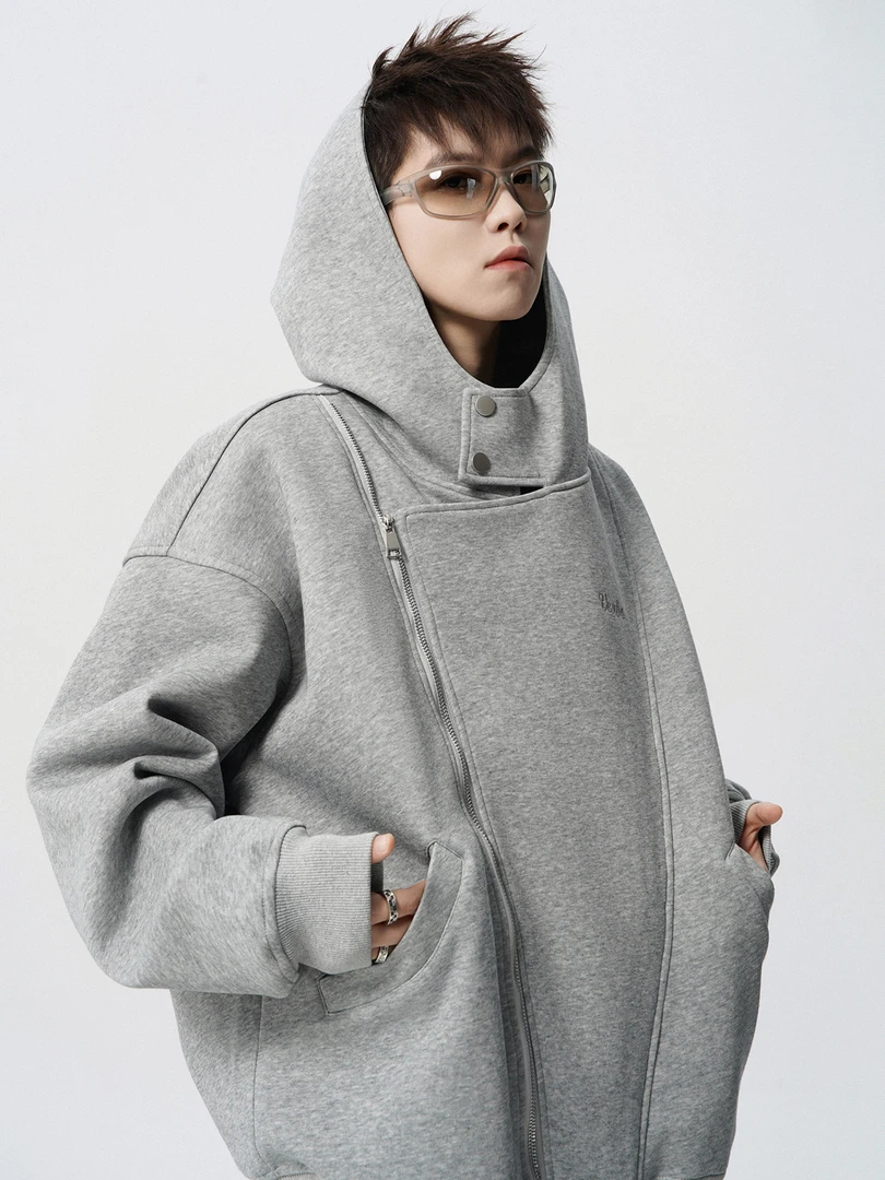 Y185 不规则连帽卫衣春美式重磅设计感运动夹克百搭休闲开衫外套