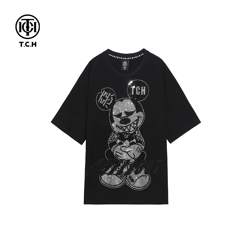 TCH服饰店播-潮牌烫钻宽松印花圆领卡通T恤男女同款T21110C3071