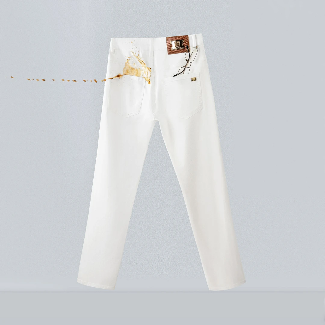 夏季新款纯白轻奢潮流弹力修身微弹百搭男士白色男生百搭牛仔裤
