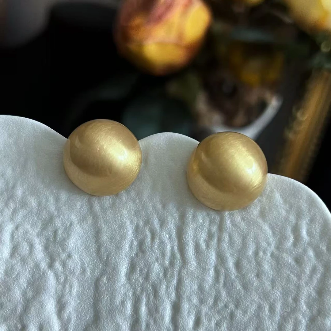 铜合金耳饰 金属拉丝磨砂圆球耳钉小众感高级感气质耳饰耳环r802