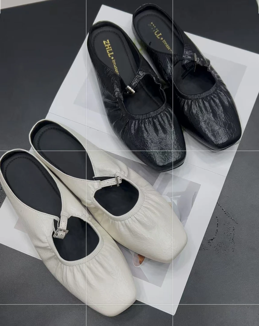 夏季新款大码 831-11 包头皱纹纯欲辣妹风半拖凉鞋