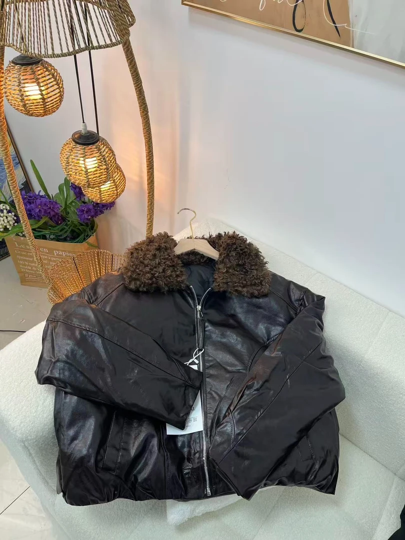 517区A80-808棕色翻领短款长袖复古衣外套百搭保暖