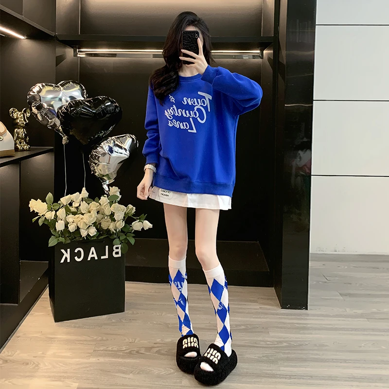 慵懒风假两件卫衣女宽松2025春秋冬新款时尚字母中长款上衣外套潮