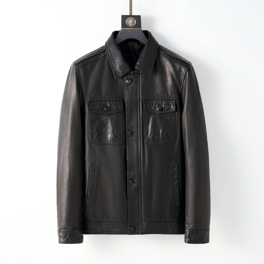 2025新款油蜡牛皮头层牛皮休闲短款外套男士商务真皮夹克1819