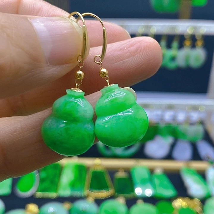 翡翠18K金镶嵌耳饰耳坠