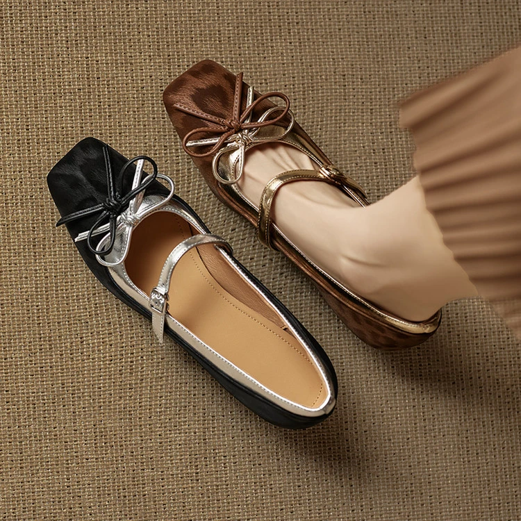 里外纯皮～牛皮5cm内增高舒适方头百搭时尚气质玛丽珍舒适浅口单鞋