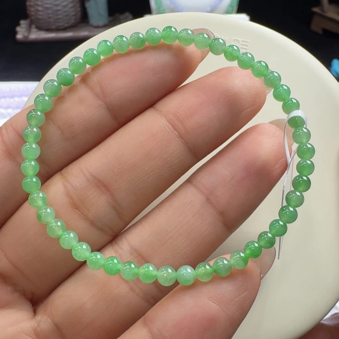 未镶嵌手串翡翠冰胶水润葡萄绿卡3.8到4.1